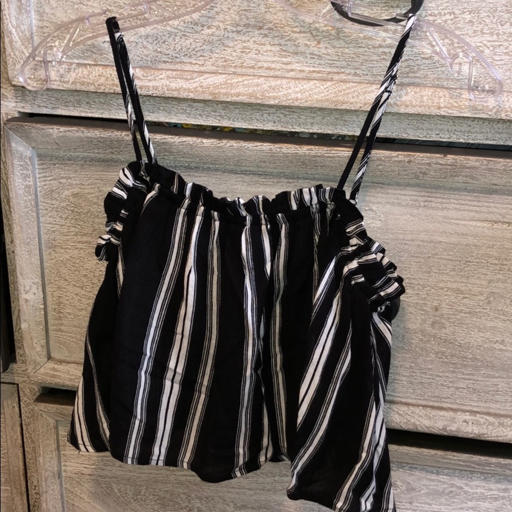 Black and white striped flowy crop top